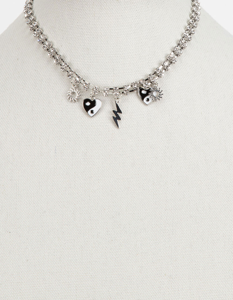 FULL TILT Rhinestone Sun Yin Yang Bolt Choker image number 1