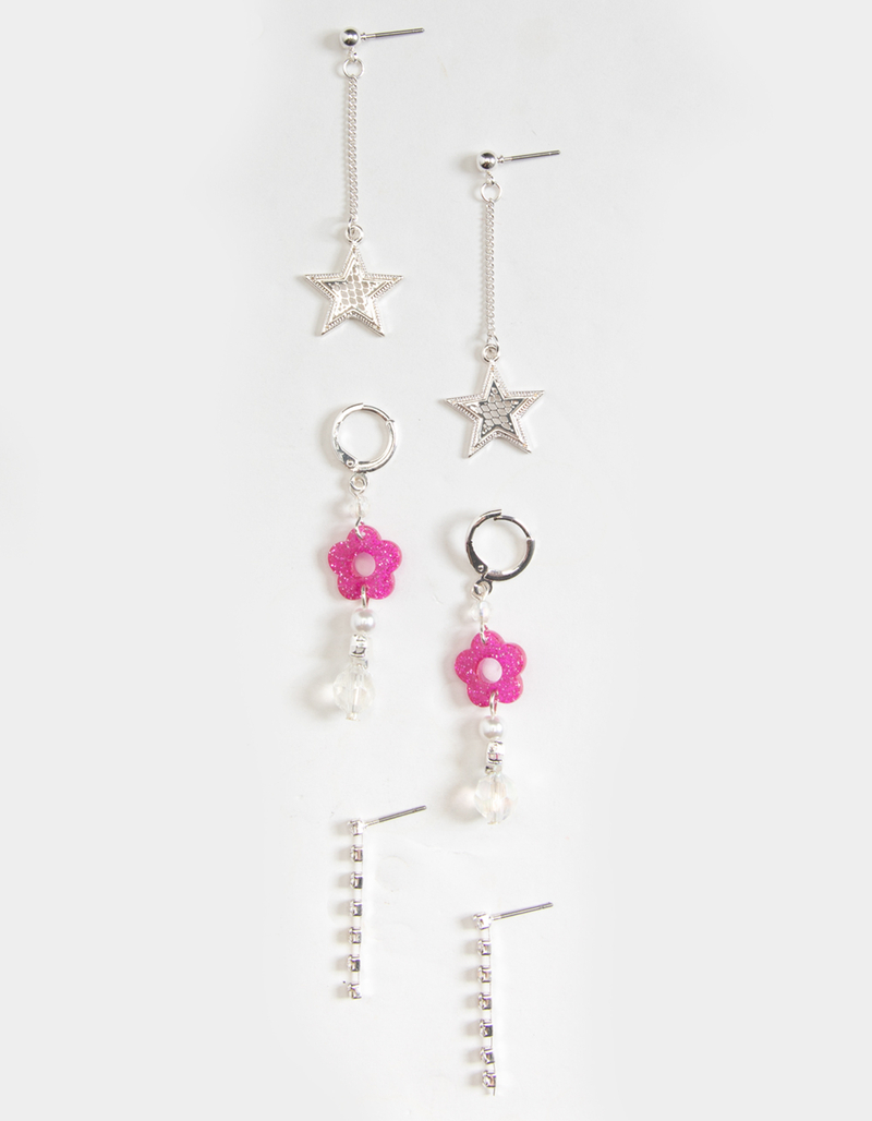 FULL TILT 3 Pack Star Sparkle Flower Earrings Set image number 0