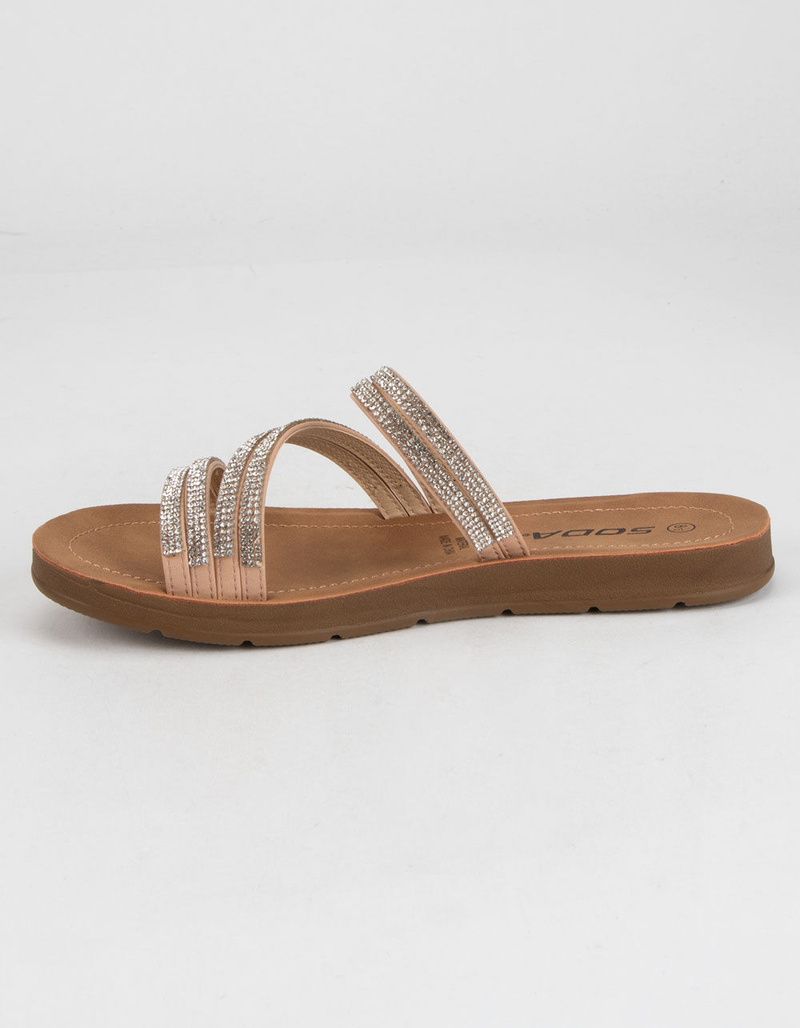 SODA Rhinestone Womens Tan Comfort Slide Sandals image number 3