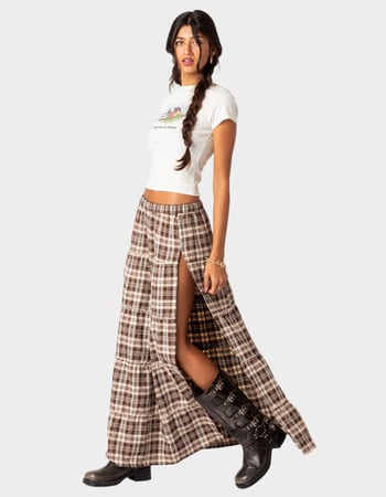 EDIKTED Plaid Side Slit Tiered Womens Maxi Skirt Alternative Image