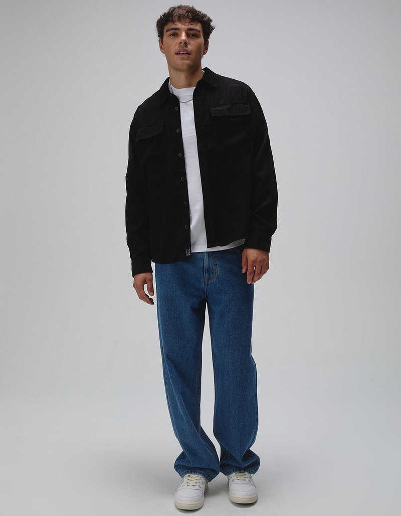 RSQ Mens Oversized Long Sleeve Corduroy Button Up Shirt - BLACK