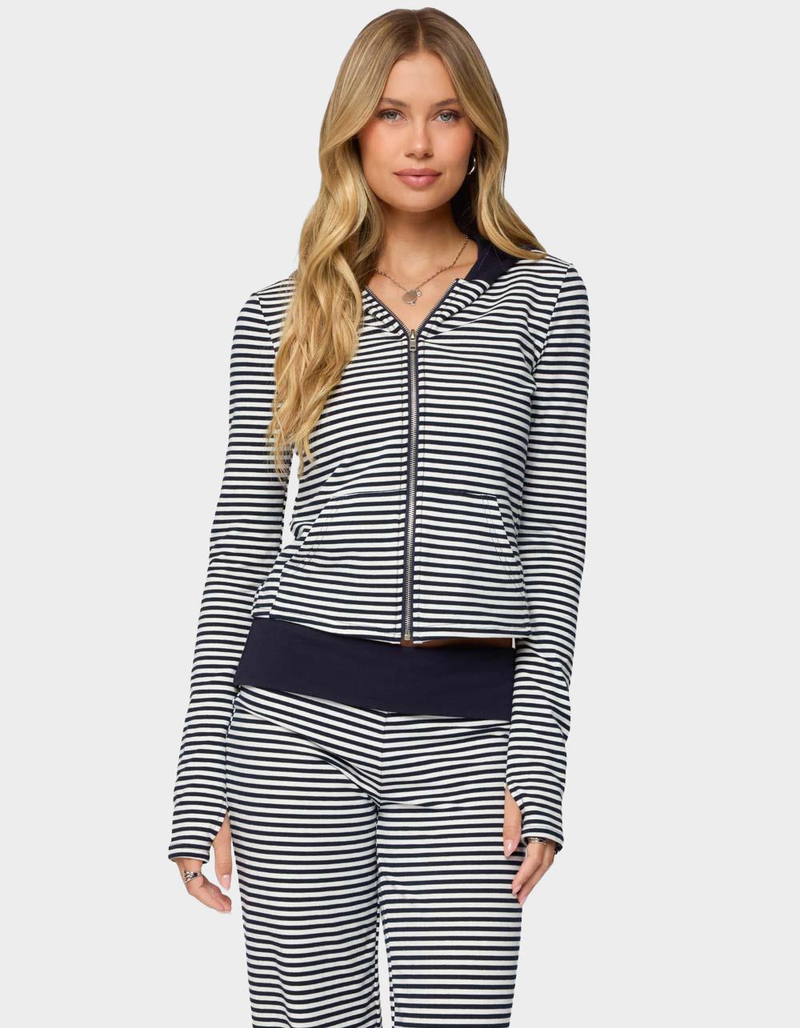 EDIKTED Meggy Striped Zip Up Hoodie image number 0