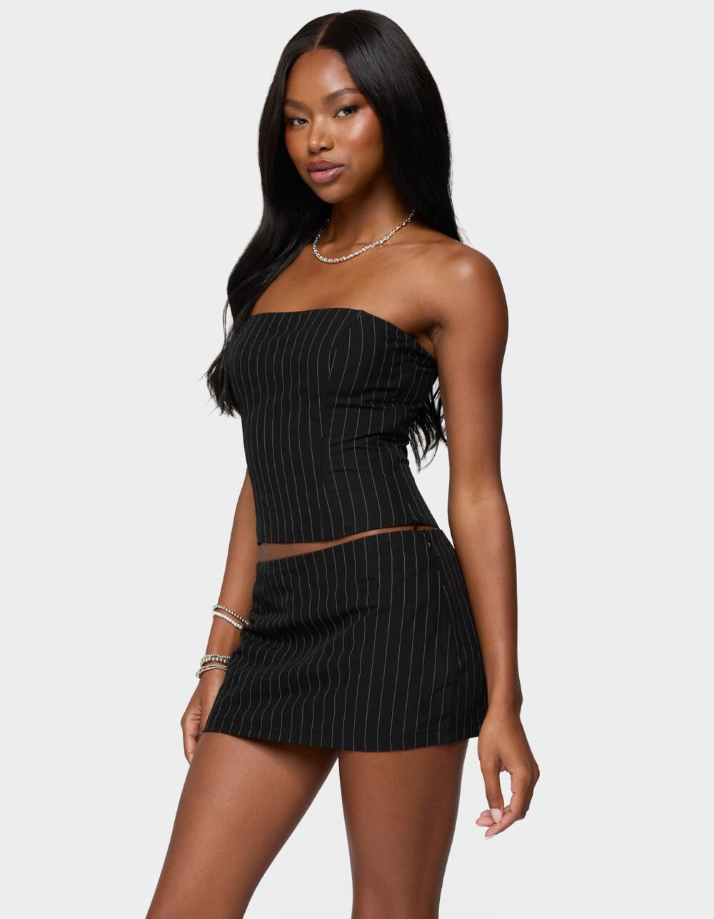 EDIKTED Maeve Pinstripe Strapless Corset - BLACK - S | Tillys