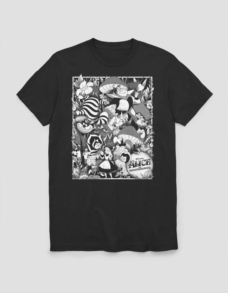 ALICE IN WONDERLAND Black And White Collage Unisex Tee image number 0
