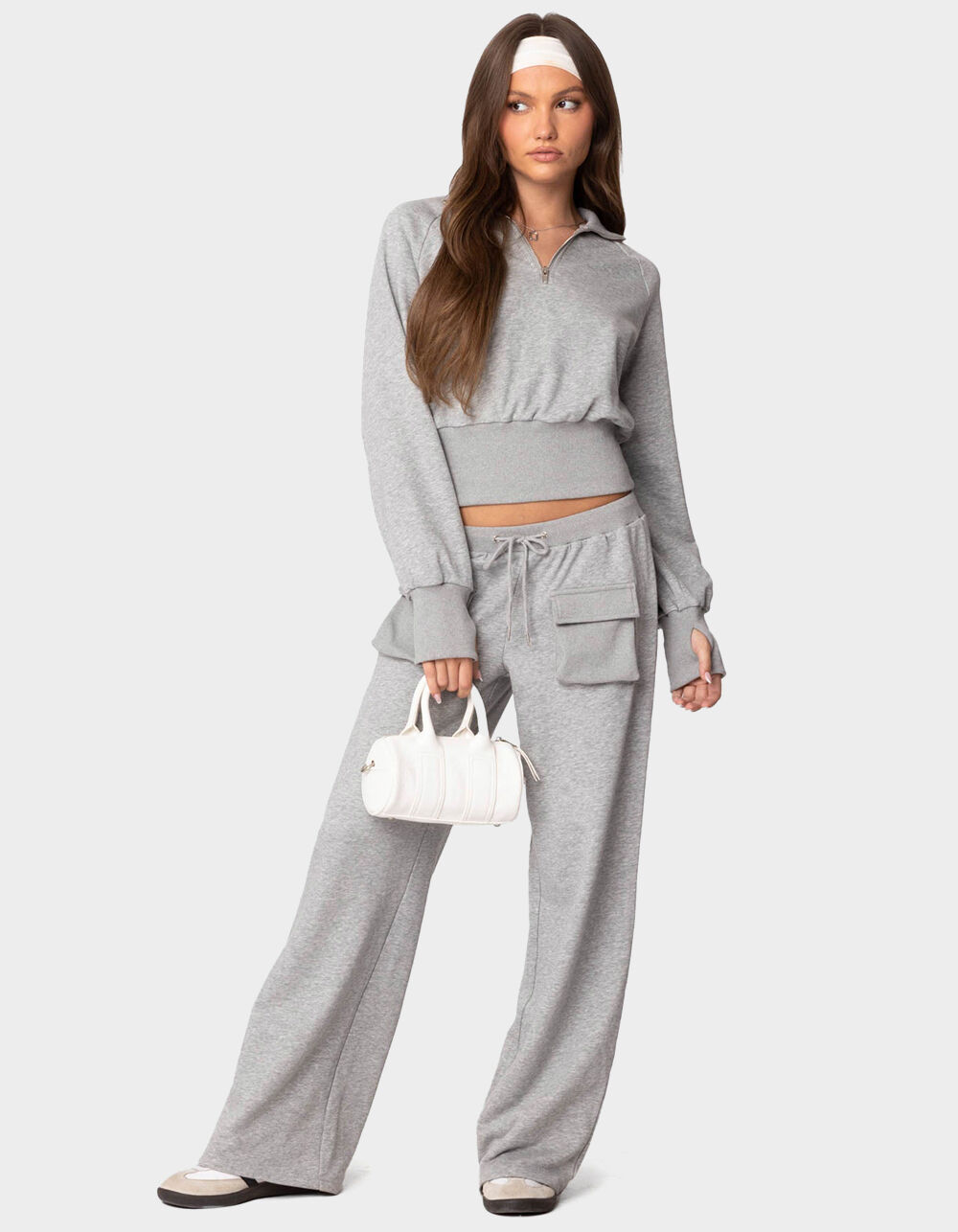EDIKTED Bailey French Terry Quarter Zip Top - GRAY | Tillys