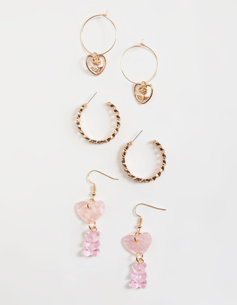 FULL TILT 3 Pack Gummy Bear Chain Hoop Earring Set image number 0