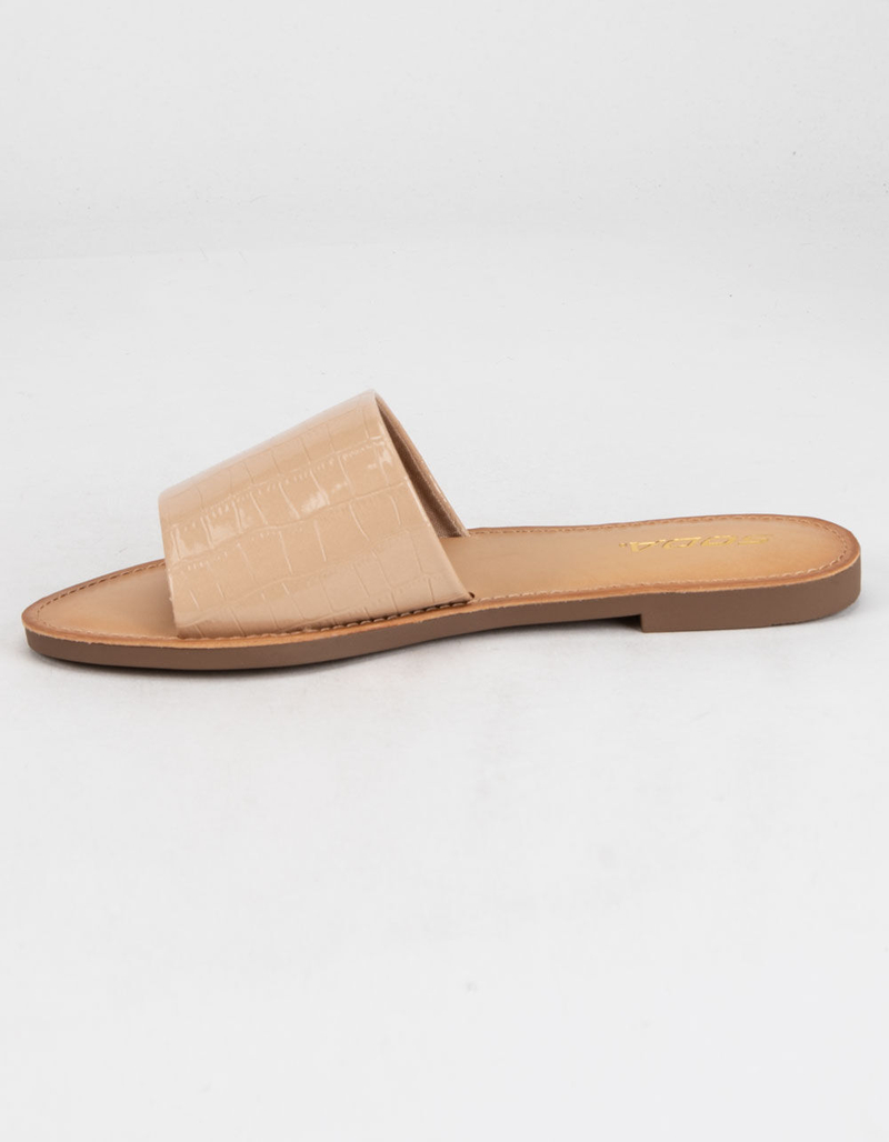 SODA Single Strap Womens Nude Crocodile Slide Sandals image number 3
