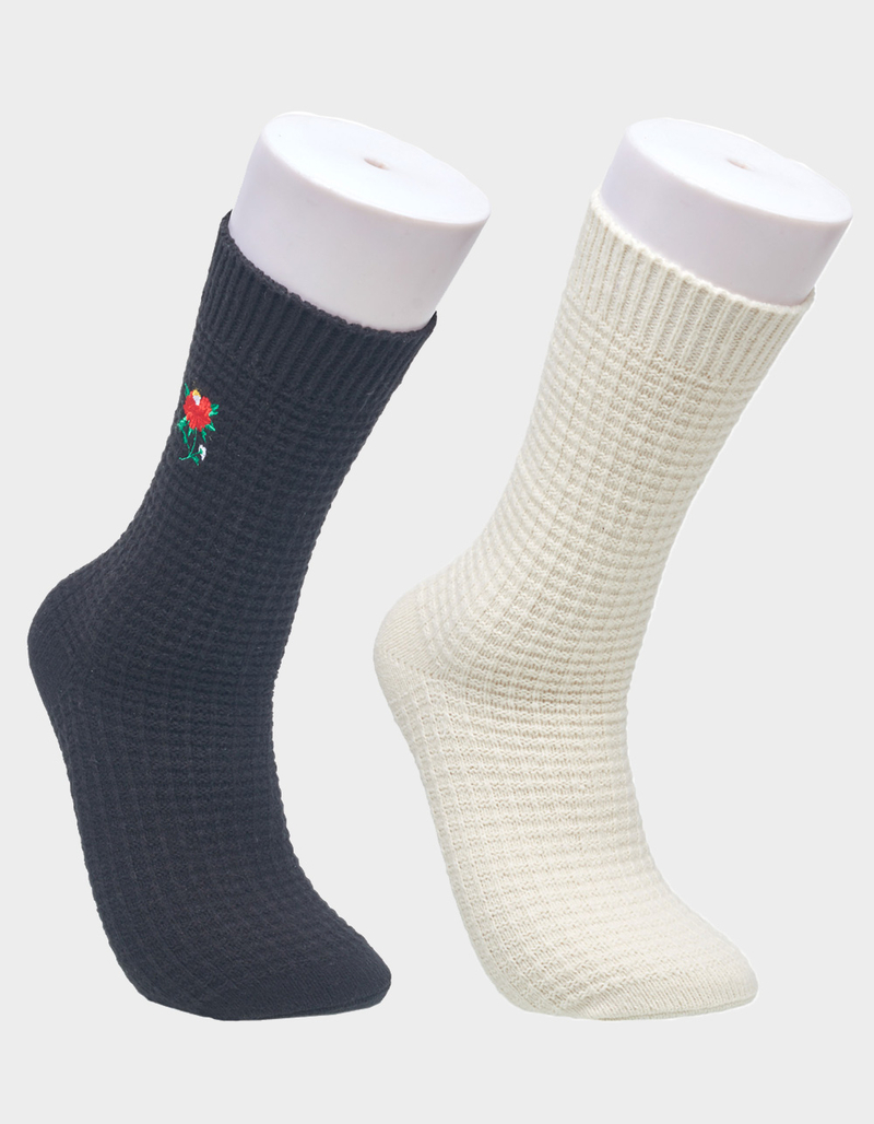 ED HARDY Rose Waffle Mid Calf 2 Pack Womens Slouchy Socks image number 1