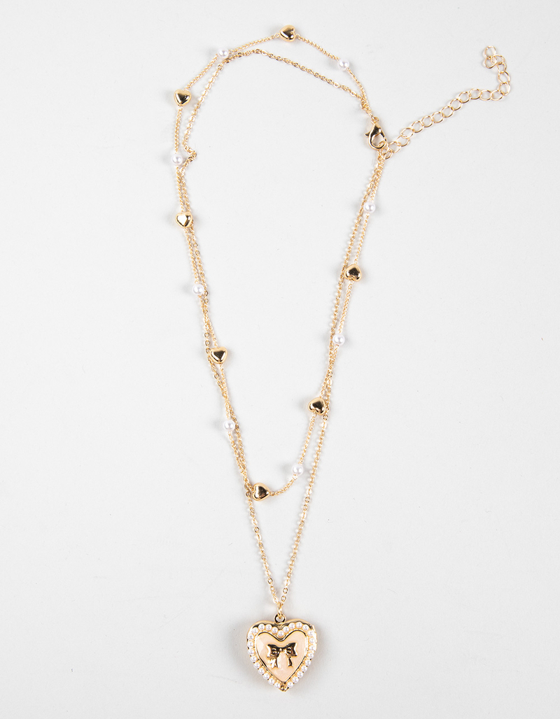 FULL TILT Layered Pearl/Bow Locket Necklace image number 0