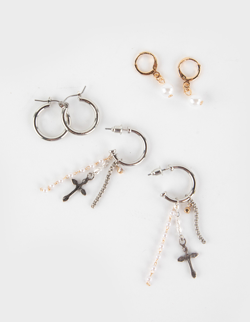 FULL TILT 3 Pack Mini Hoop Cross Earring Set image number 1
