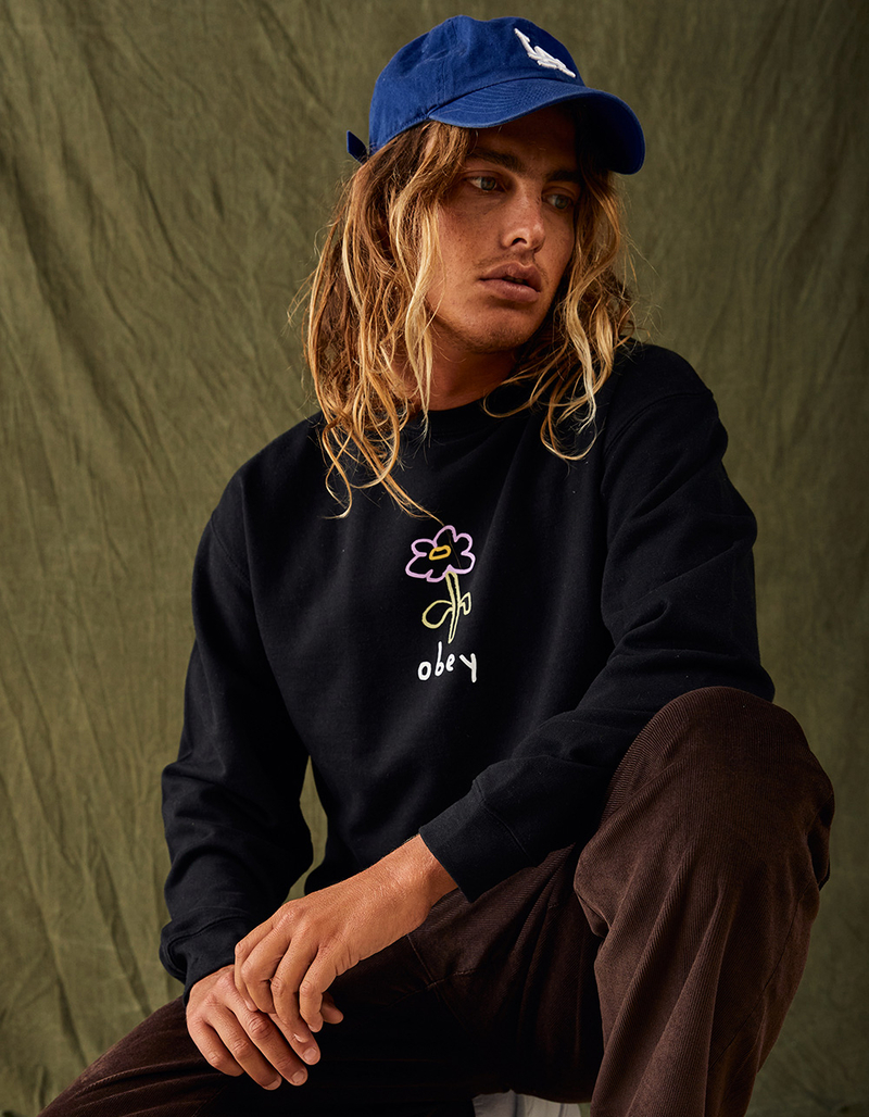 OBEY Cartoon Flower Mens Crewneck Sweatshirt image number 0