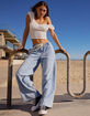 RSQ Womens Mid Rise Tie Front Denim Wide Leg Jeans image number 1