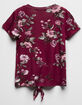 WHITE FAWN Floral Tie Front Burgandy Girls Tee image number 2