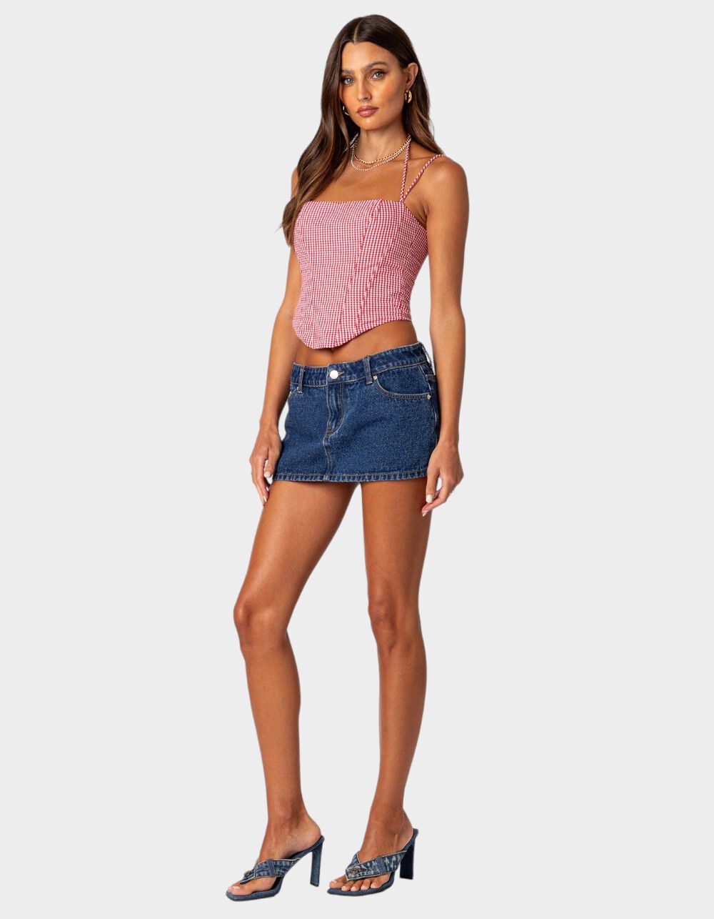 EDIKTED Pippa Gingham Lace Up Corset - RED | Tillys