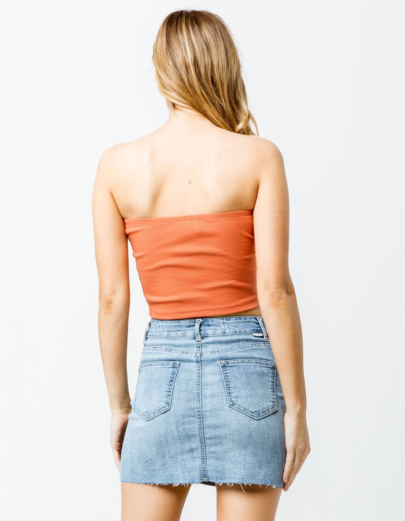 SKY AND SPARROW Solid Ribbed Rust Womens Tube Top image number 2