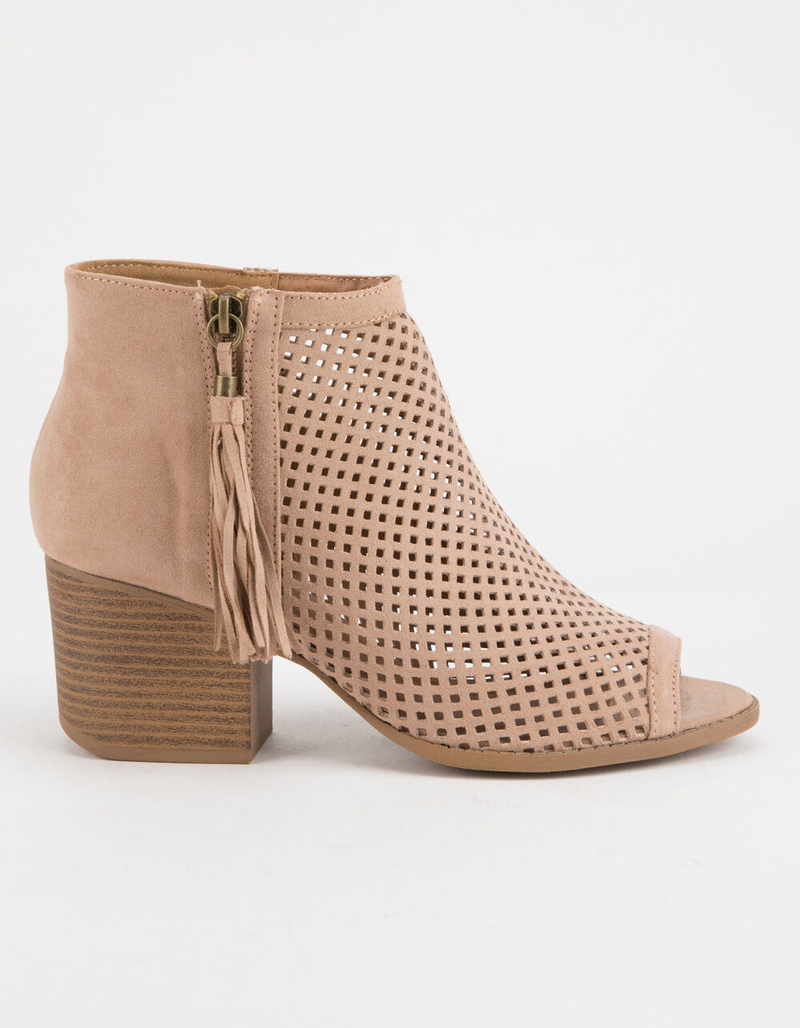 QUPID Peep Toe Perforated Womens Taupe Booties image number 1