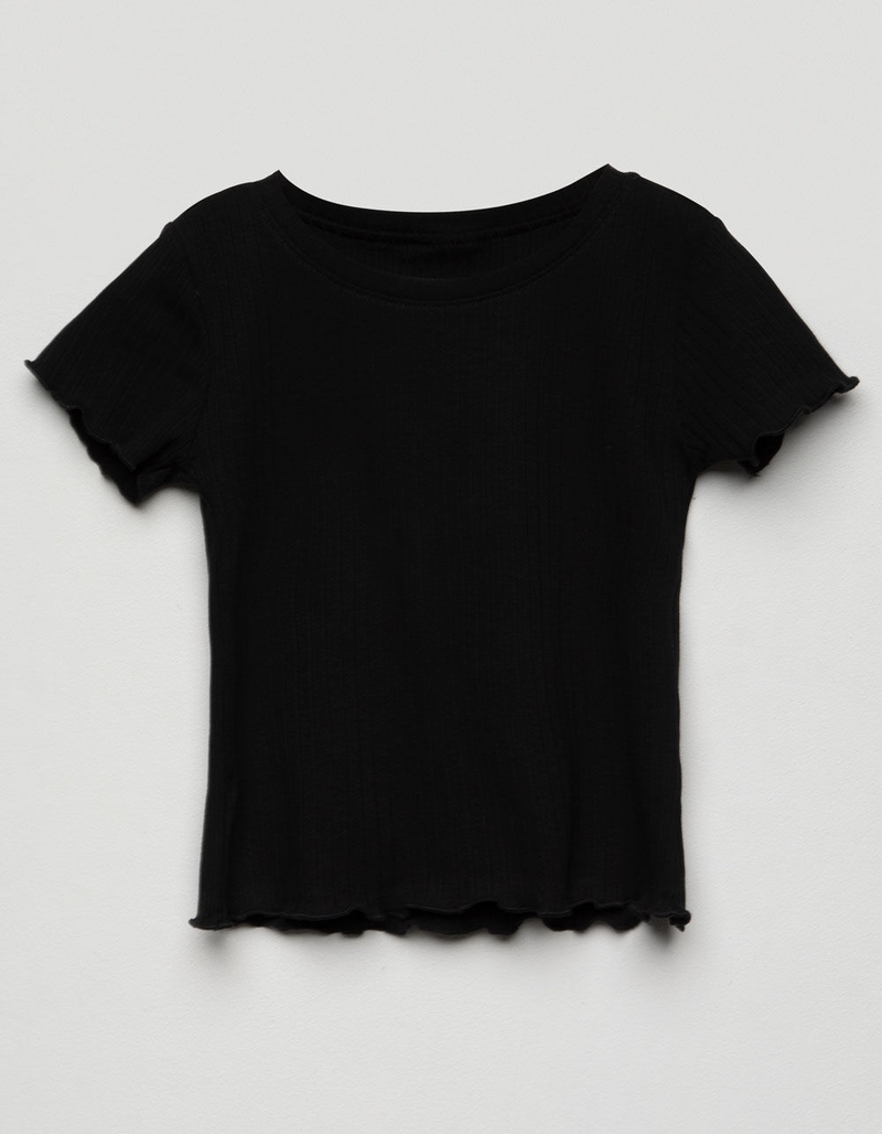 FULL TILT Essential Ribbed Lettuce Edge Girls Black Tee image number 0