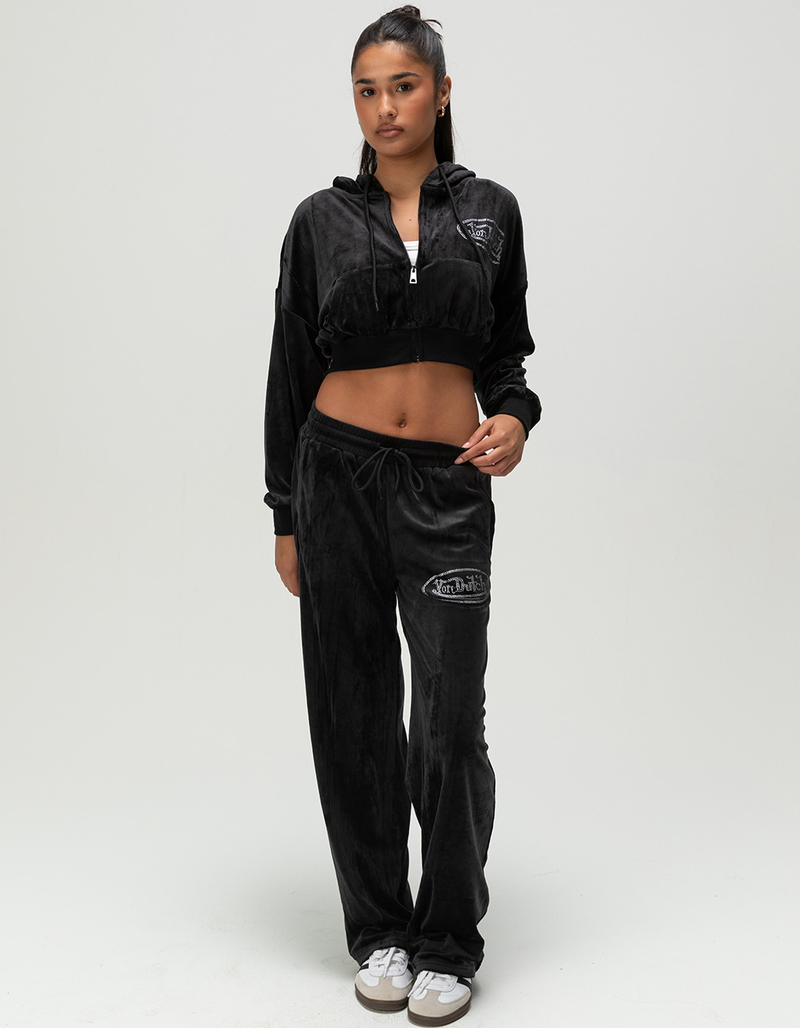 VON DUTCH Crushed Velour Womens Crop Zip-Up Hoodie image number 1