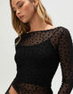 FULL TILT Flocked Dot Open Back Womens Long Sleeve Mesh Top image number 5