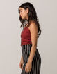 SKY AND SPARROW Button Front Burgundy Womens Crop Cami image number 3