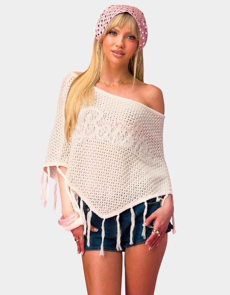 EDIKTED Barbie&trade; Fringe Knit Poncho image number 0