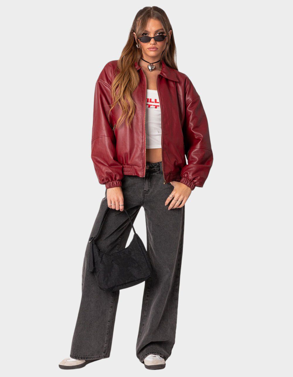 EDIKTED Halley Faux Leather Bomber Jacket - DK RED | Tillys