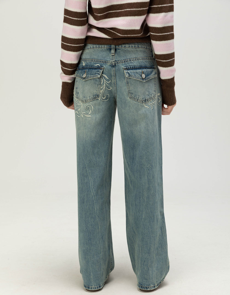 RSQ Womens Embroidered Low Rise Original Baggy Jeans image number 1