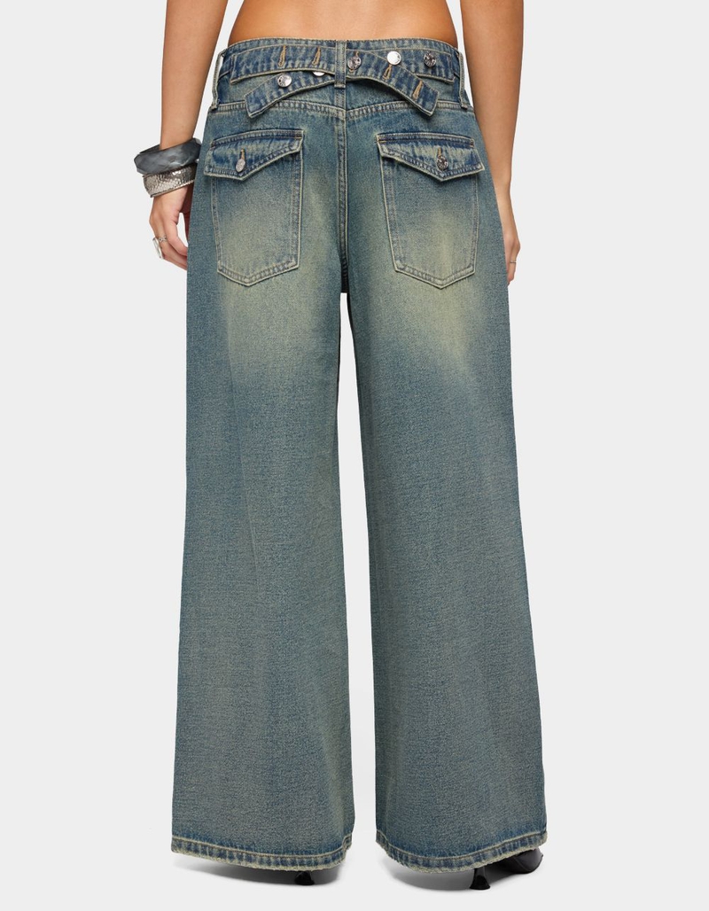 EDIKTED Adjustable Button Low Rise Baggy Jeans image number 2