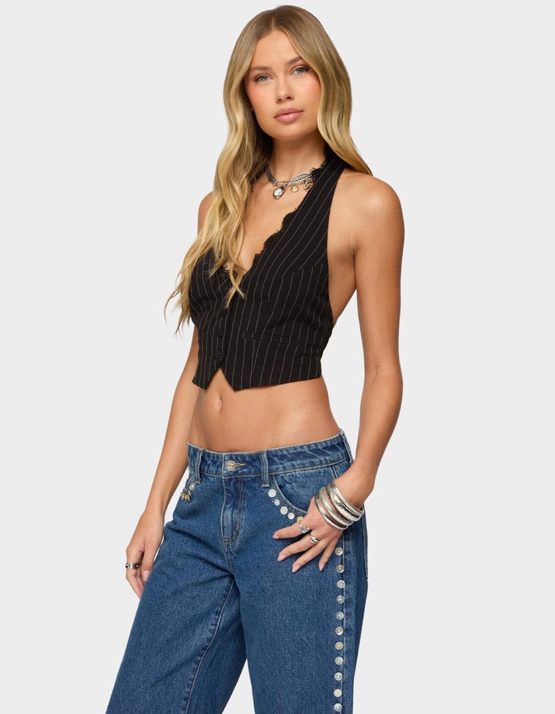 EDIKTED Devon Lacey Pinstripe Halter Top image number 1