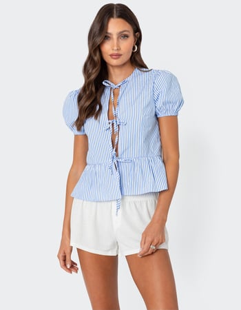 EDIKTED Puffed Sleeve Tie Front Top Primary Image