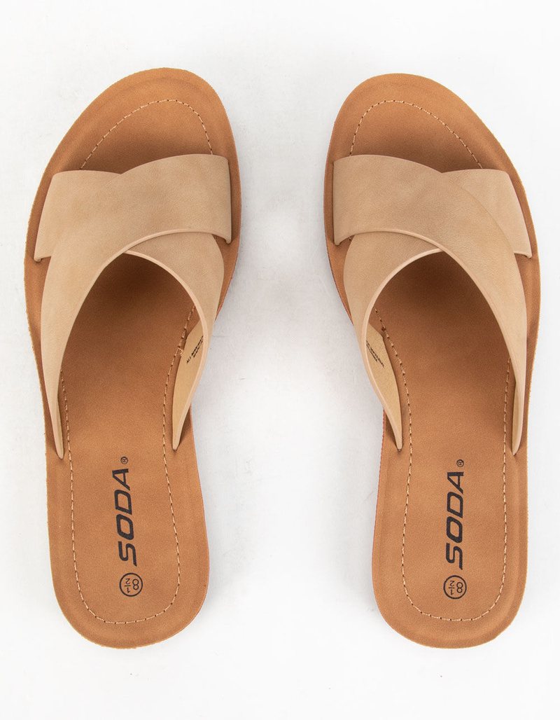 SODA Crisscross Womens Tan Slide Sandals image number 1