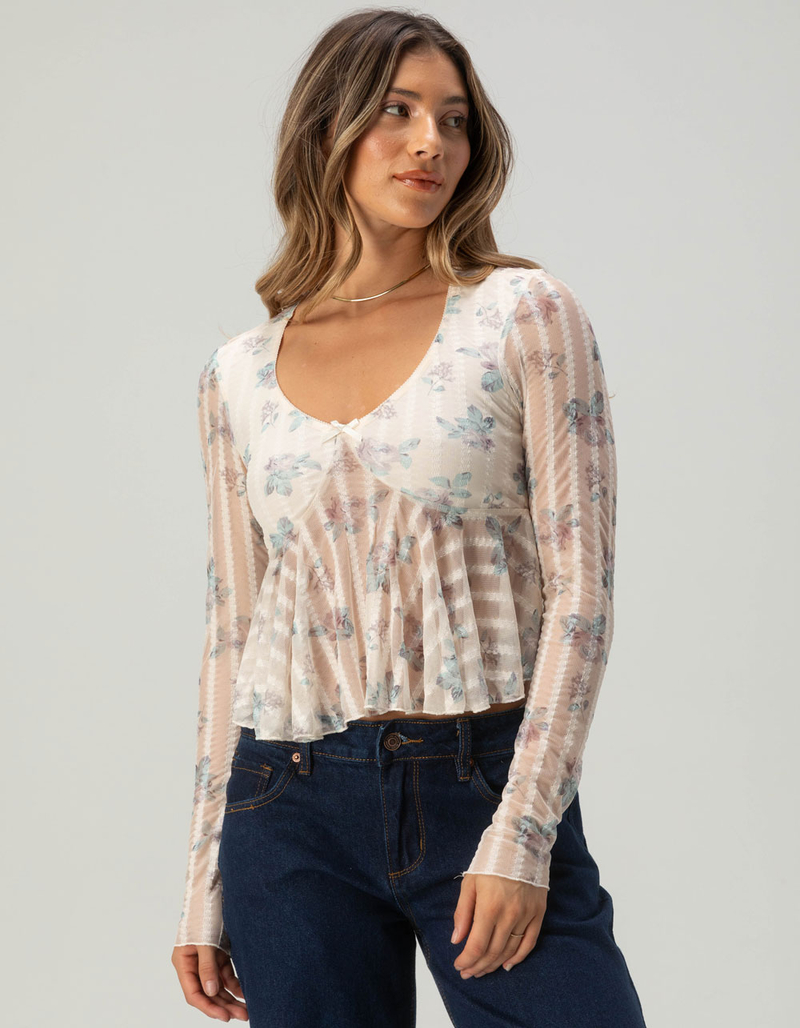 RSQ Womens Mesh Print Long Sleeve Babydoll Top image number 0