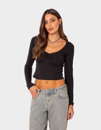 EDIKTED Nat Ruched V-Neck Top Primary Image