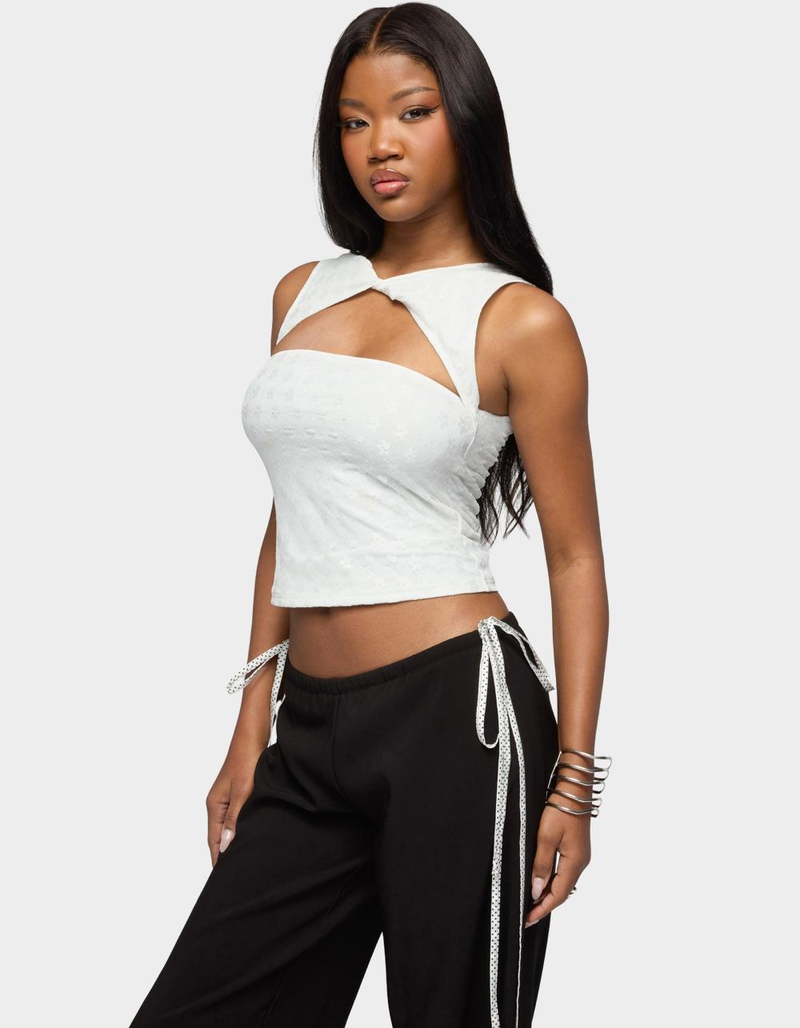 EDIKTED Elisia Twist Cutout Flower Lace Top image number 1