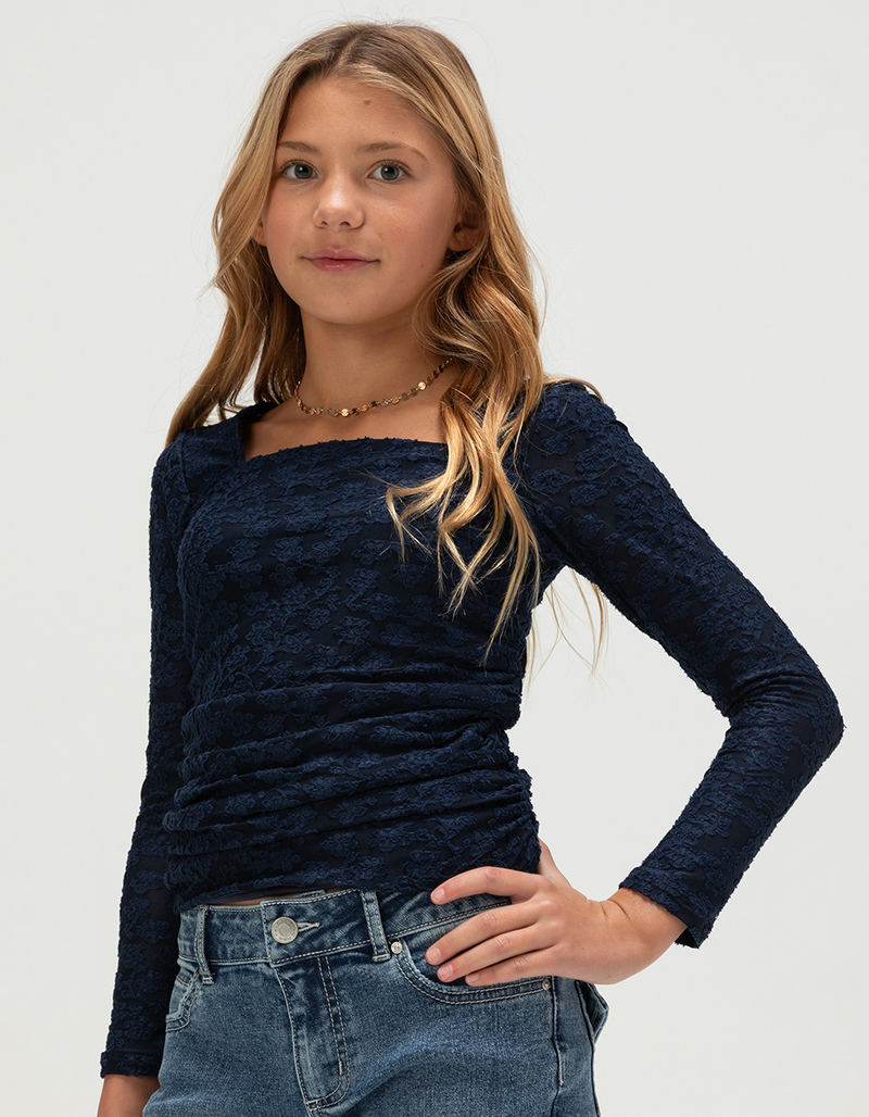 RSQ Floral Ruched Girls Long Sleeve Top image number 0