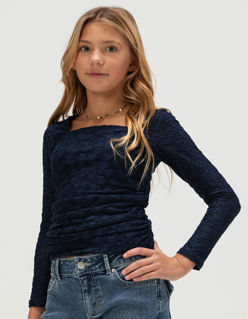 RSQ Floral Ruched Girls Long Sleeve Top Primary Image