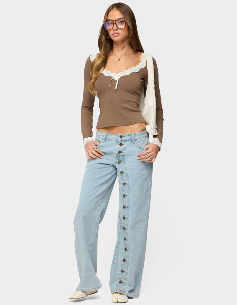 EDIKTED Contrast Lacey Long Sleeve Top image number 4