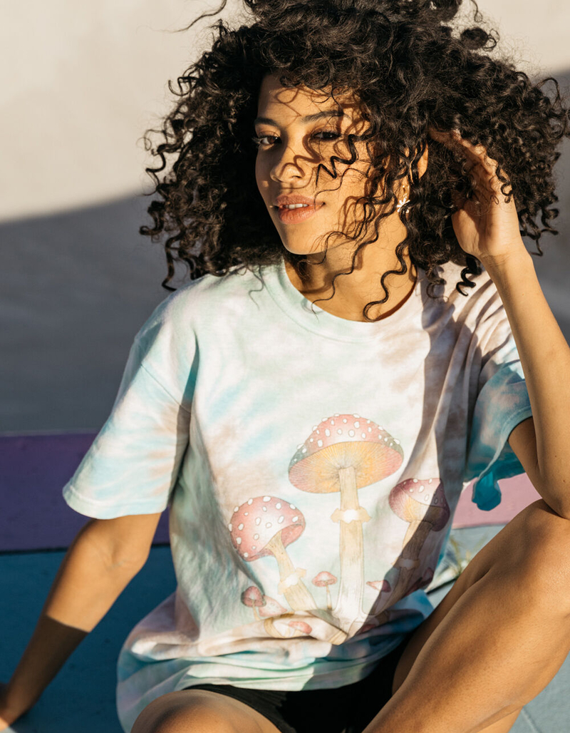FULL TILT Tie Dye Mushroom Womens Oversized Tee image number 0