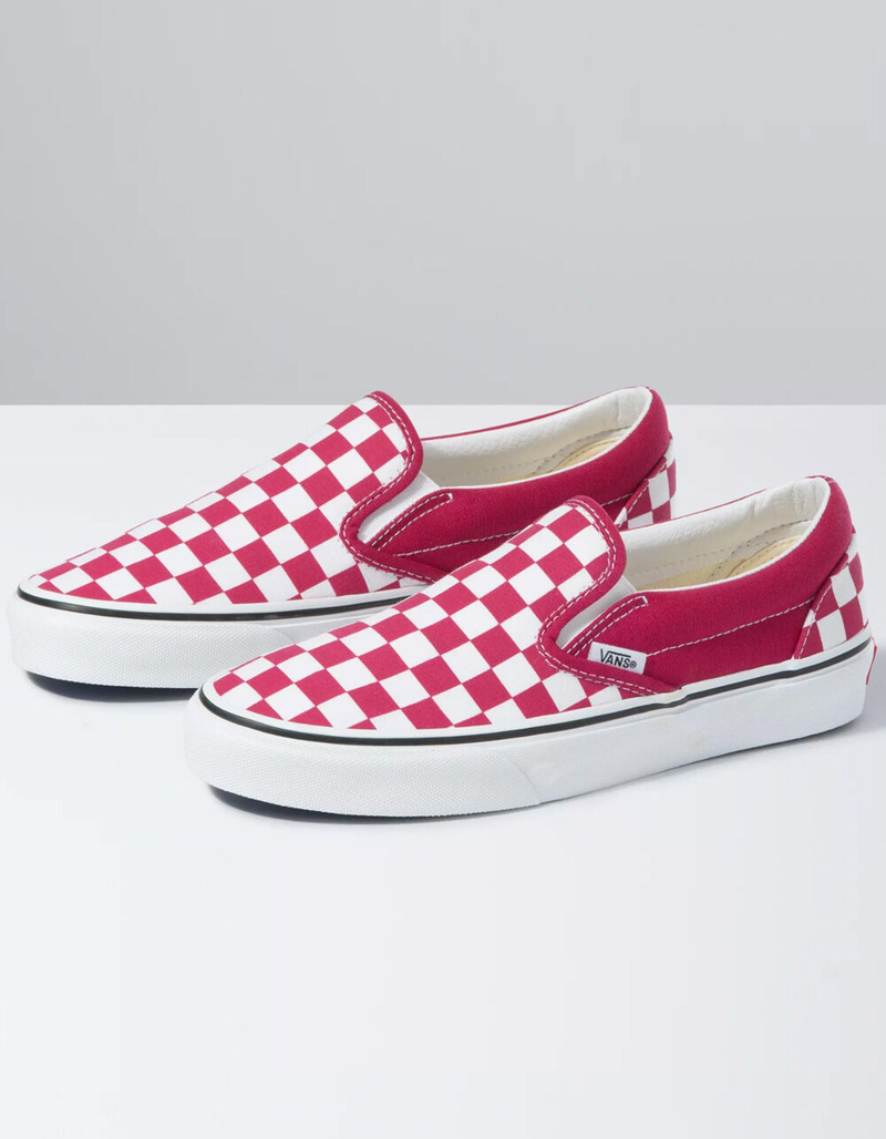 VANS Checkerboard Classic Slip-On Womens Cerise & True White Shoes image number 0