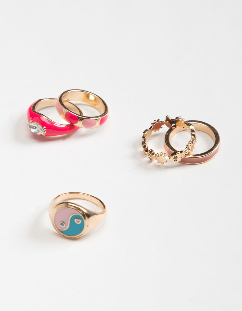 FULL TILT 5 Pack Yin Yang Heart Enamel Ring Set image number 0