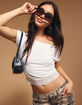 FULL TILT Womens Lace Trim Banded Bottom Off The Shoulder Top image number 1