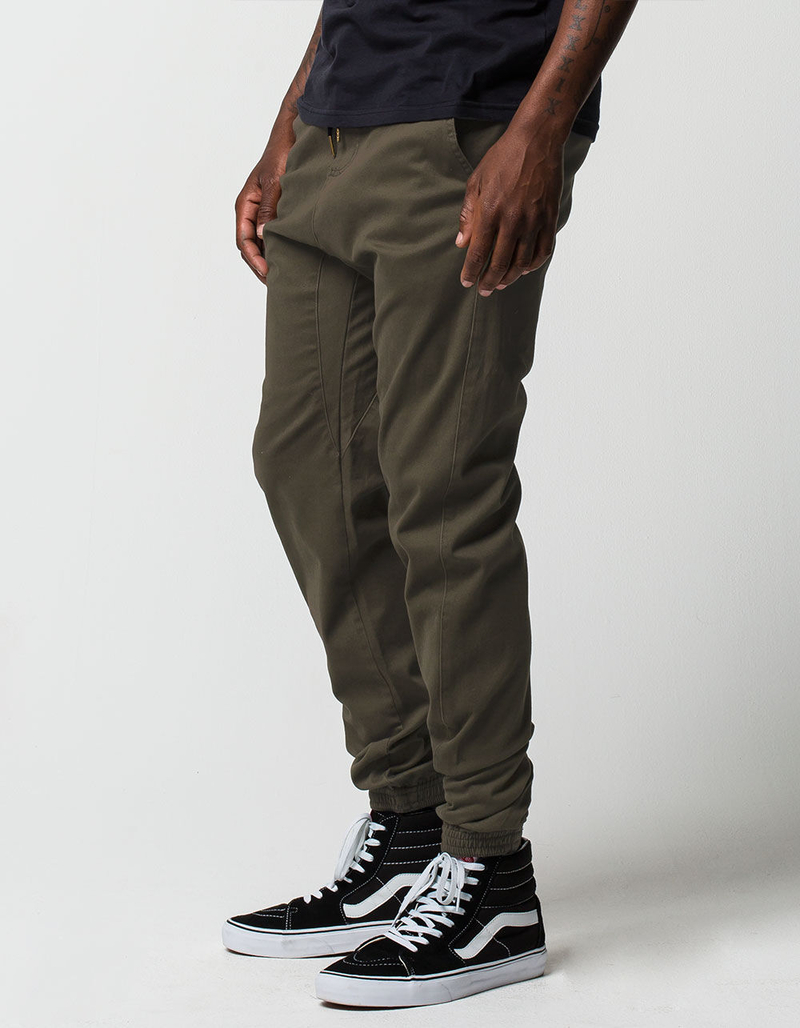 CHARLES AND A HALF Olive Mens Twill Jogger Pants image number 1
