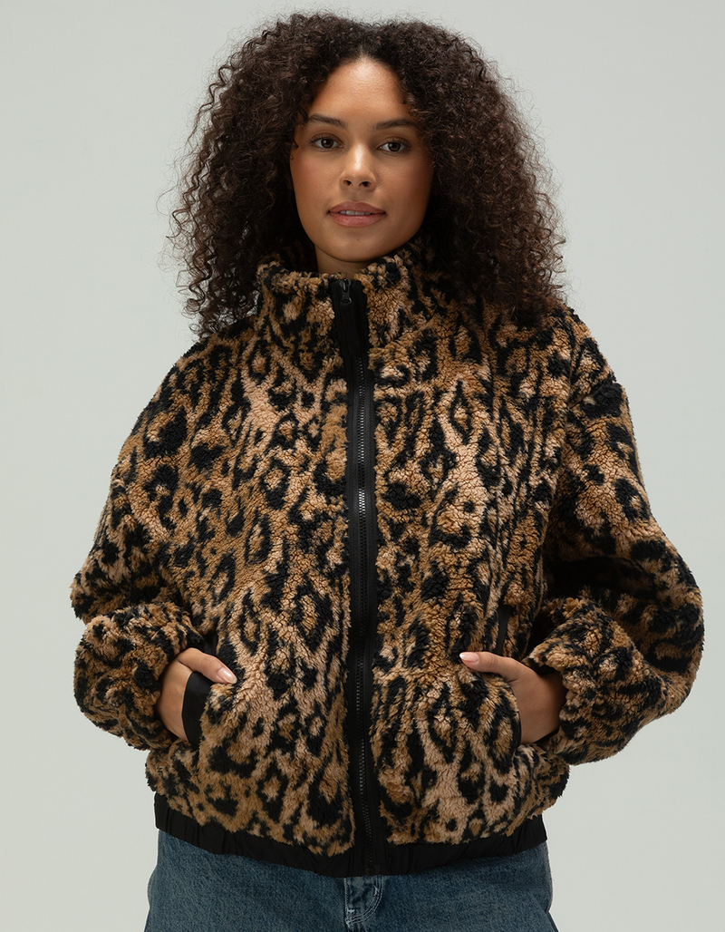 BDG Urban Outfitters Olive Leopard Print Womens Fleece Zip-Up Jacket image number 0