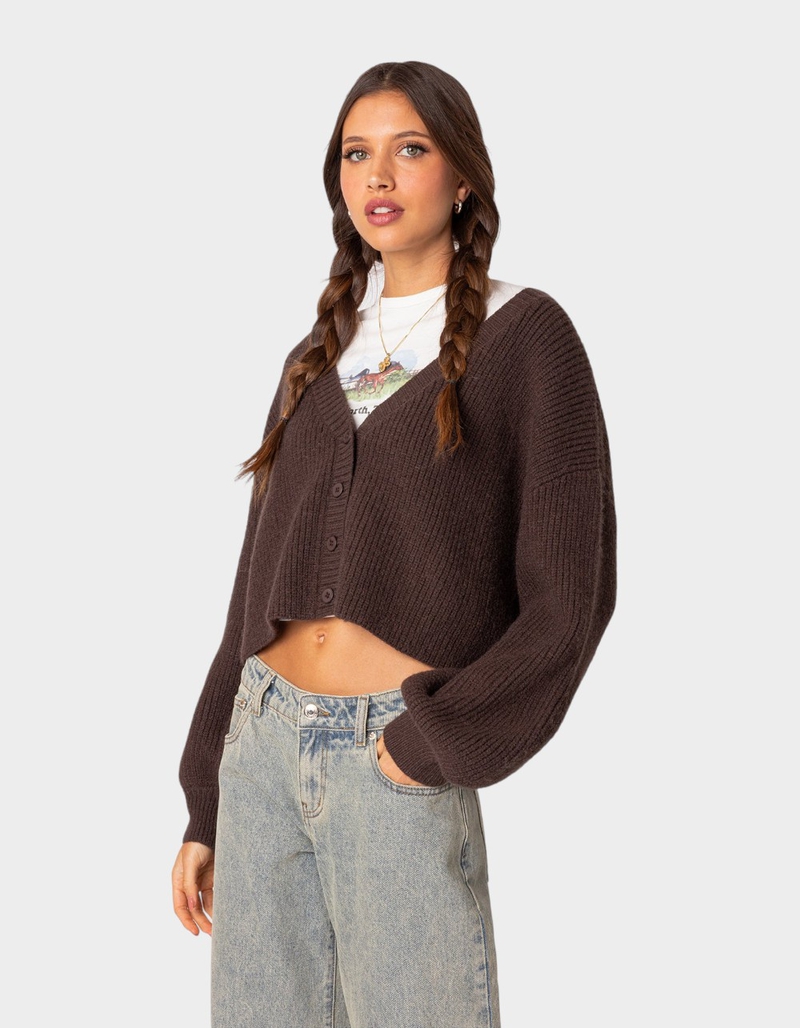 EDIKTED Sabrina Chunky Knit Cropped Cardigan image number 2