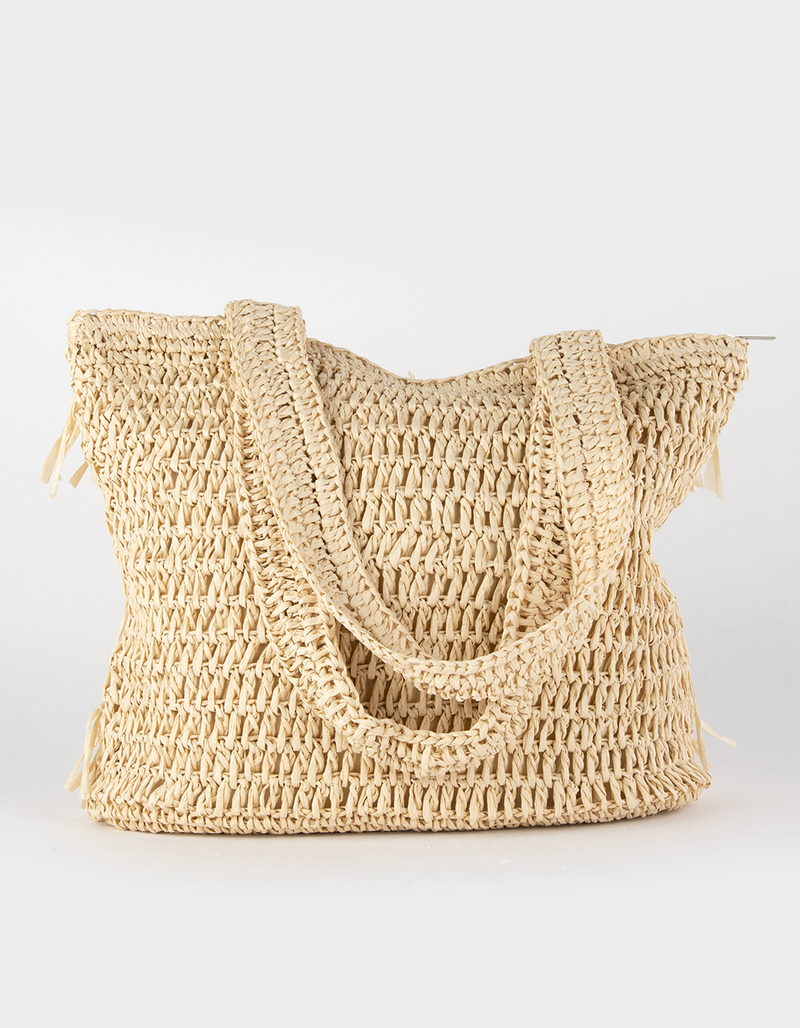 Straw Raffia Fringe Tote image number 1