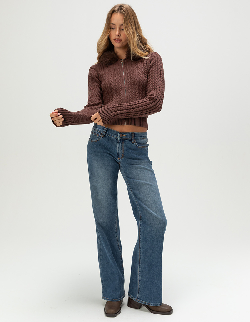 WEST OF MELROSE Fur Trim Womens Zip-Up Hooded Sweater image number 4