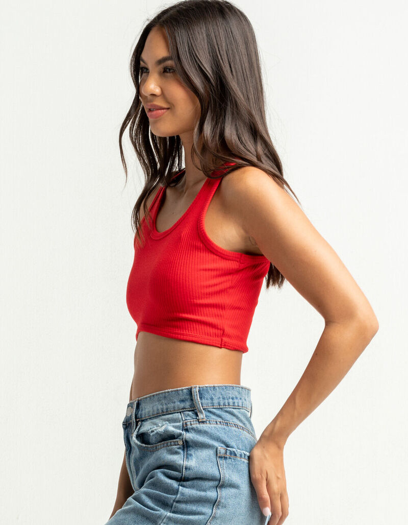 HEART & HIPS Womens Red Rib Crop Tank - RED - 415470300