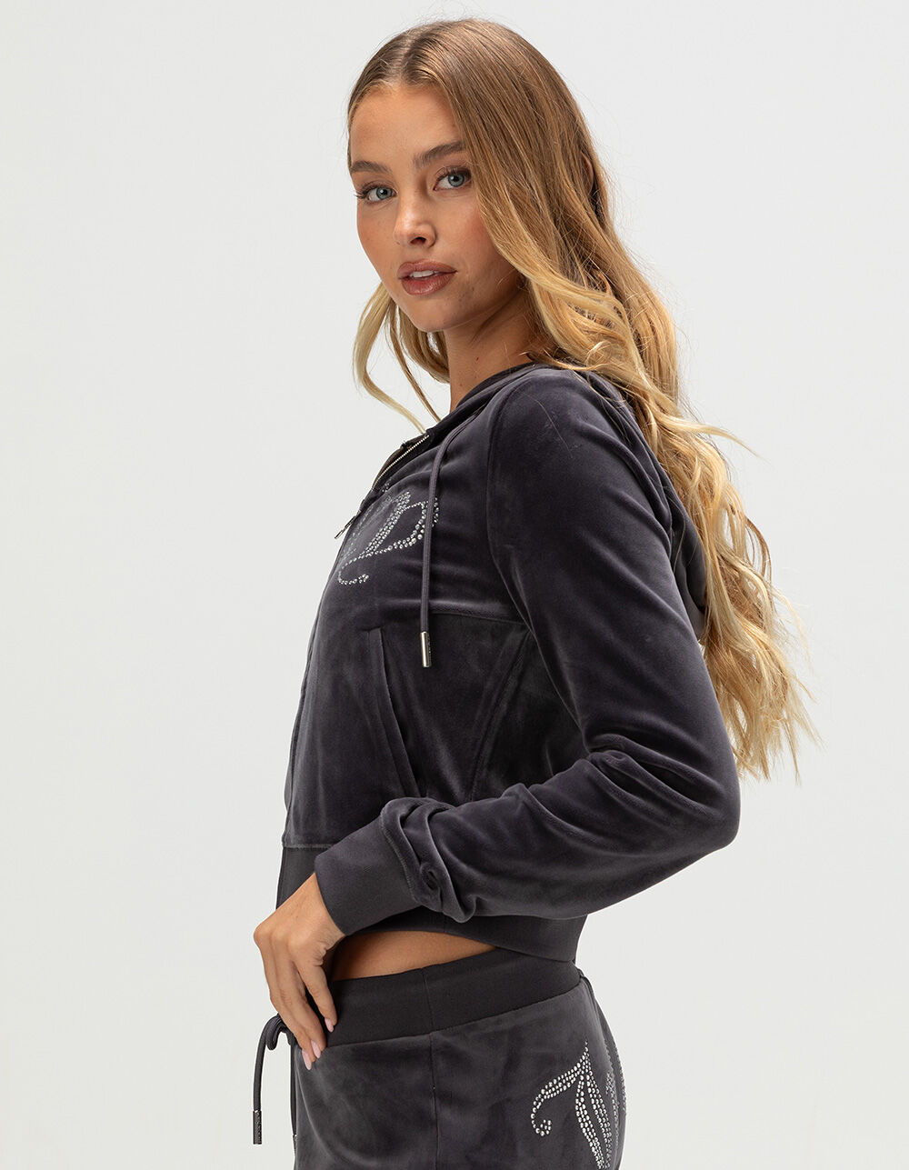 JUICY COUTURE Front Bling Womens Zip-Up Hoodie - GRAY - M | Tillys