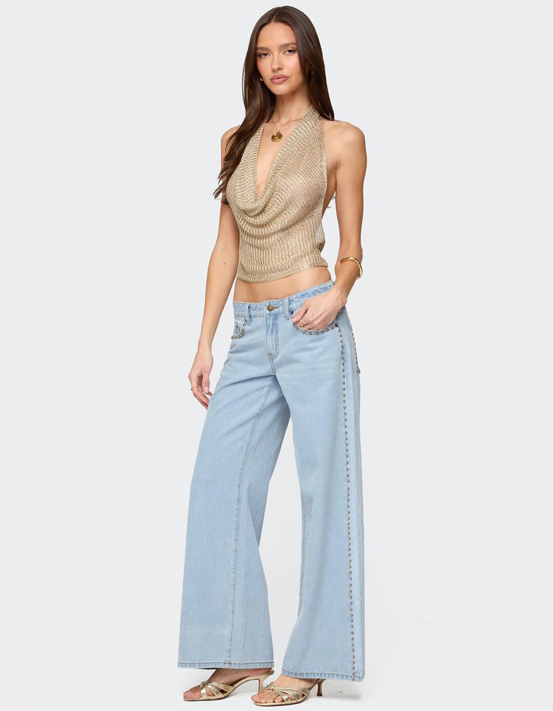 EDIKTED Shiny Knit Cowl Neck Backless Top image number 1