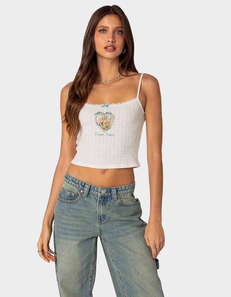 EDIKTED Divine Hearts Pointelle Womens Tank Top image number 0
